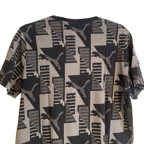Puma Black Gray Power AOP All Over Print Logo Regular Fit T Shirt Size Medium - Picture 8 of 16